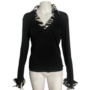 VINTAGE Womens SILK ZEBRA Collared Shirt SZ M Medium Gorgeous TOP Cache